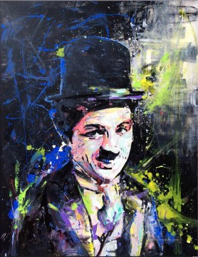 ein Porträt von Chaplin mit Messer Ölgemälde